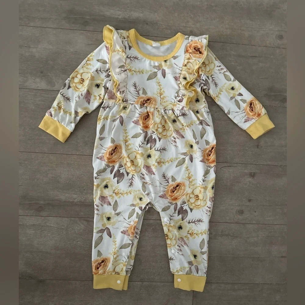 Boutique Harvest Rustic Floral Jumpsuit Romper Pajamas Baby Girl 12-18 Months